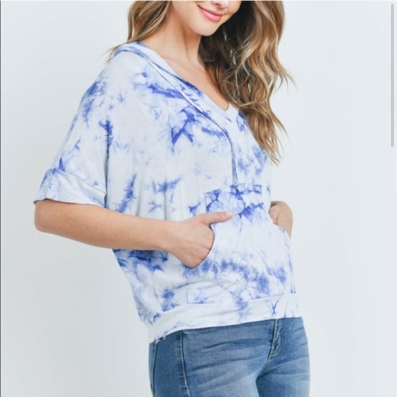 💥Blue Tie-Dye Half Sleeve Hoodie - Picture 3 of 4